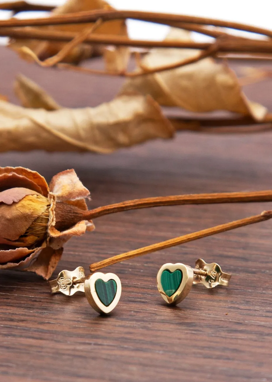 Golden Moments 9ct Yellow Gold Green Heart Stud Earring