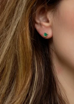Golden Moments 9ct Yellow Gold Green Heart Stud Earring
