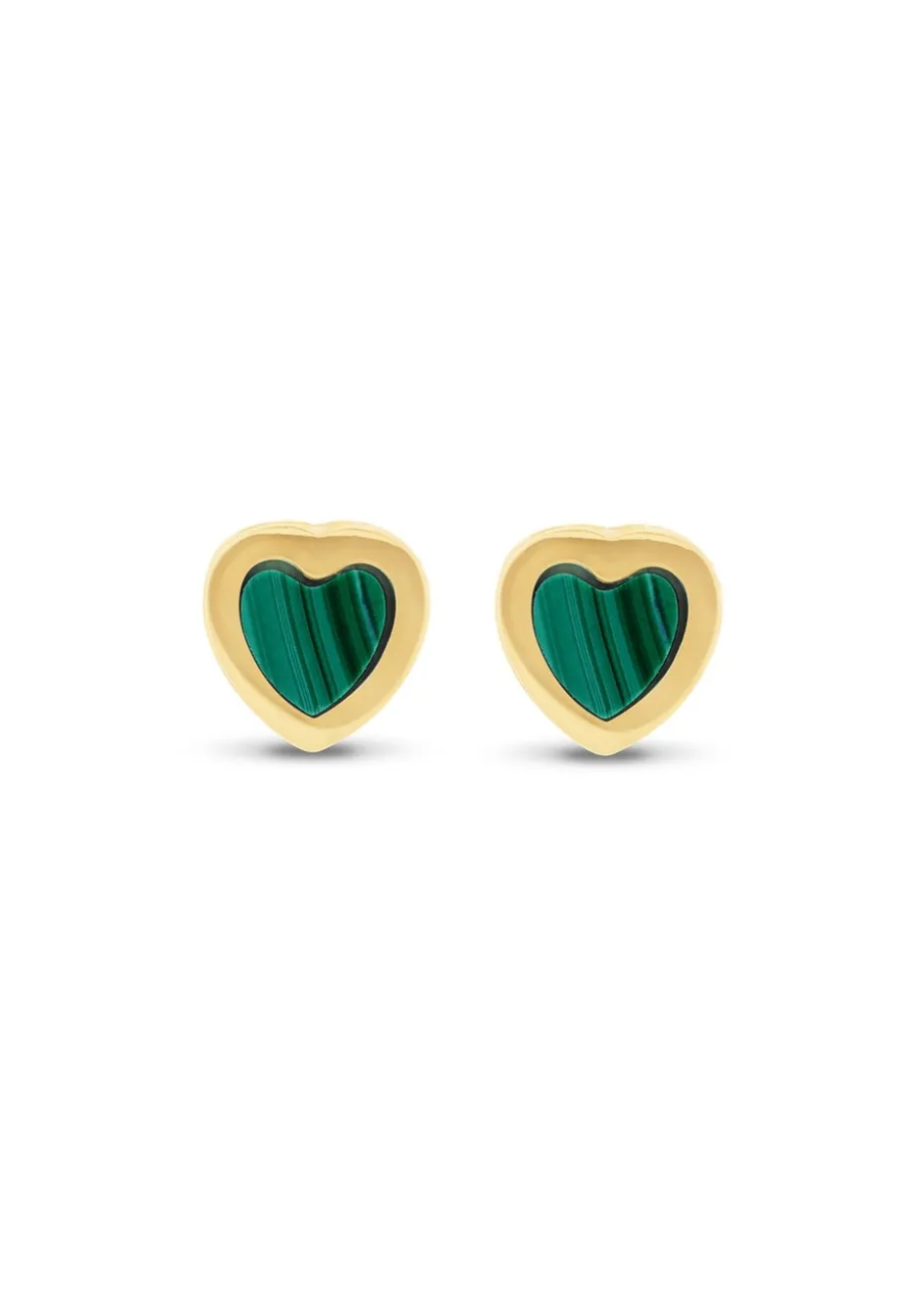 Golden Moments 9ct Yellow Gold Green Heart Stud Earring