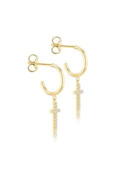 Golden Moments 9ct Yellow Gold CZ Cross Drop Stud Earrings