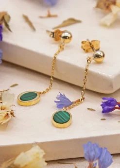 Golden Moments 9ct Yellow Gold Oval Green Stud Earrings