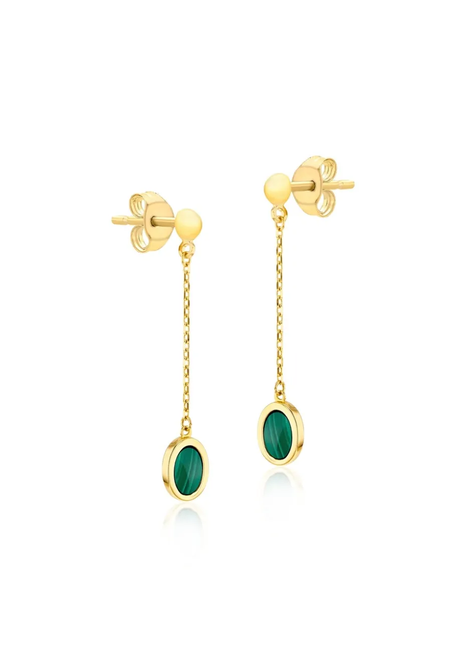 Golden Moments 9ct Yellow Gold Oval Green Stud Earrings