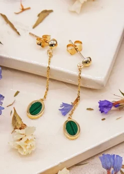 Golden Moments 9ct Yellow Gold Oval Green Stud Earrings
