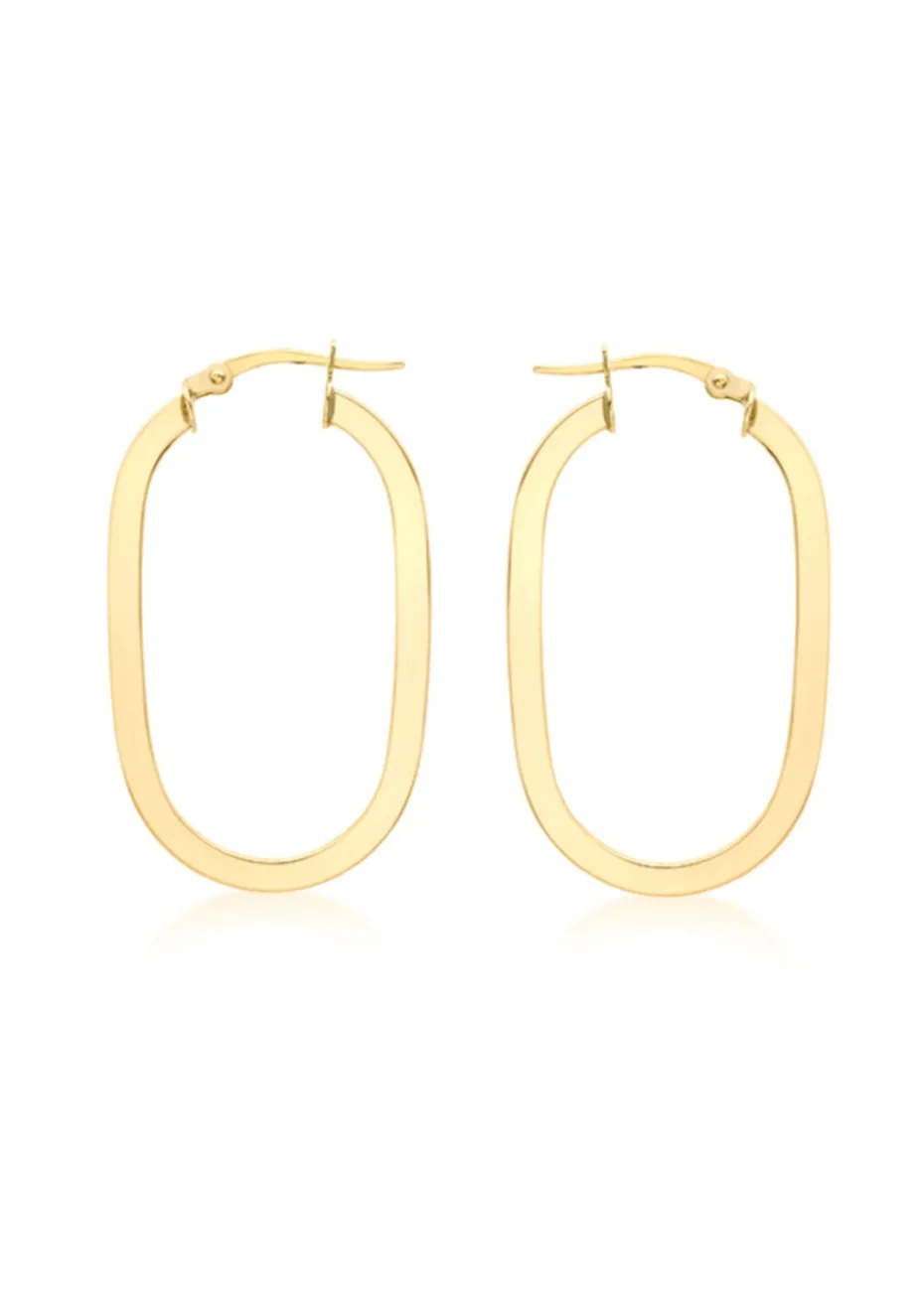 Golden Moments 9ct Yellow Gold Square Tube Oval Creole Earrings