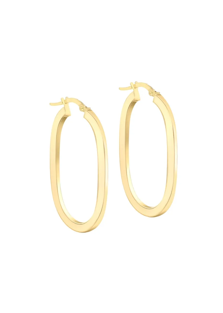 Golden Moments 9ct Yellow Gold Square Tube Oval Creole Earrings