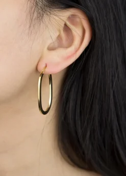 Golden Moments 9ct Yellow Gold Square Tube Oval Creole Earrings