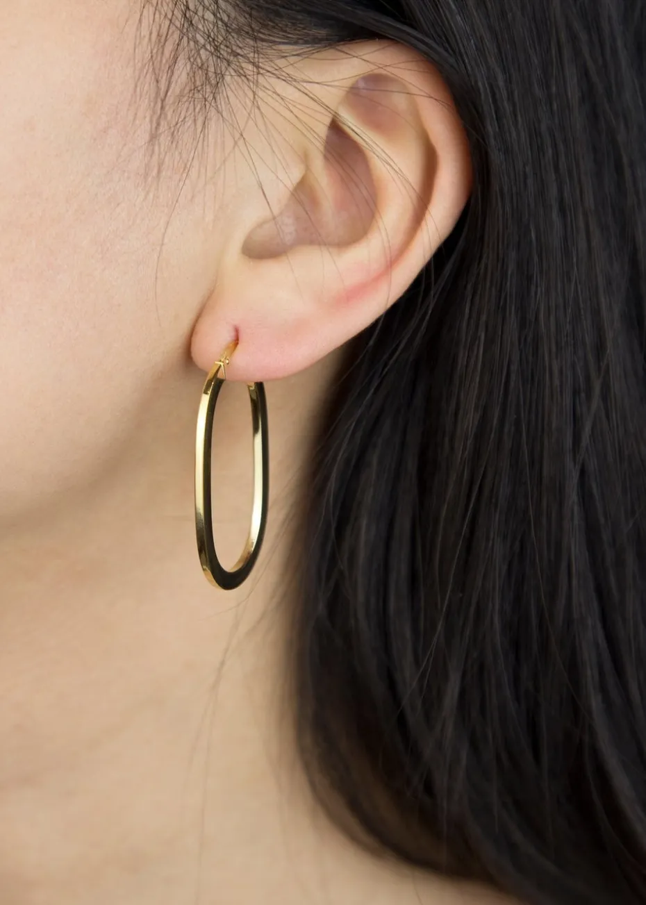 Golden Moments 9ct Yellow Gold Square Tube Oval Creole Earrings