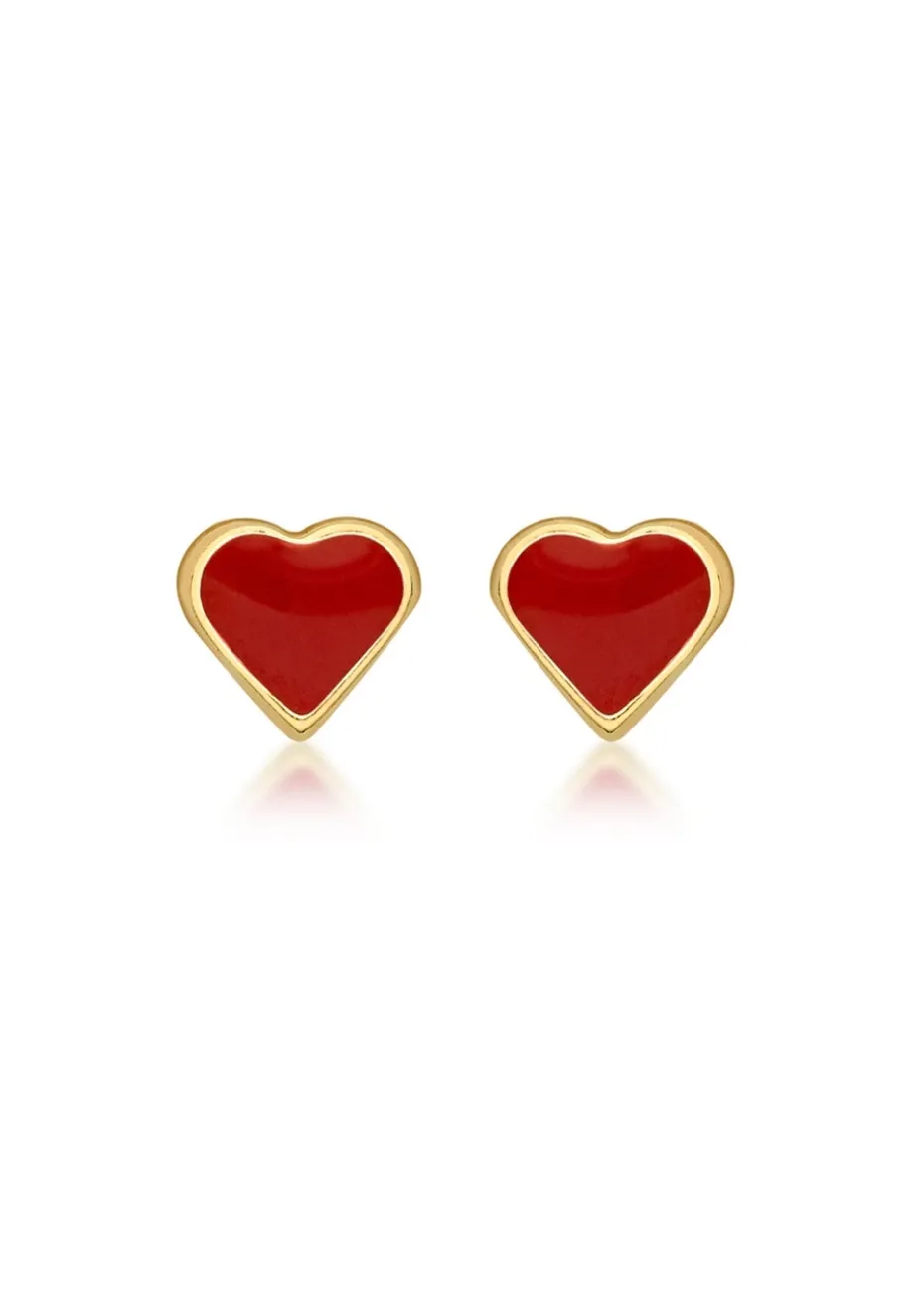 Golden Moments 9ct Yellow Gold Enamel Heart Stud Earrings