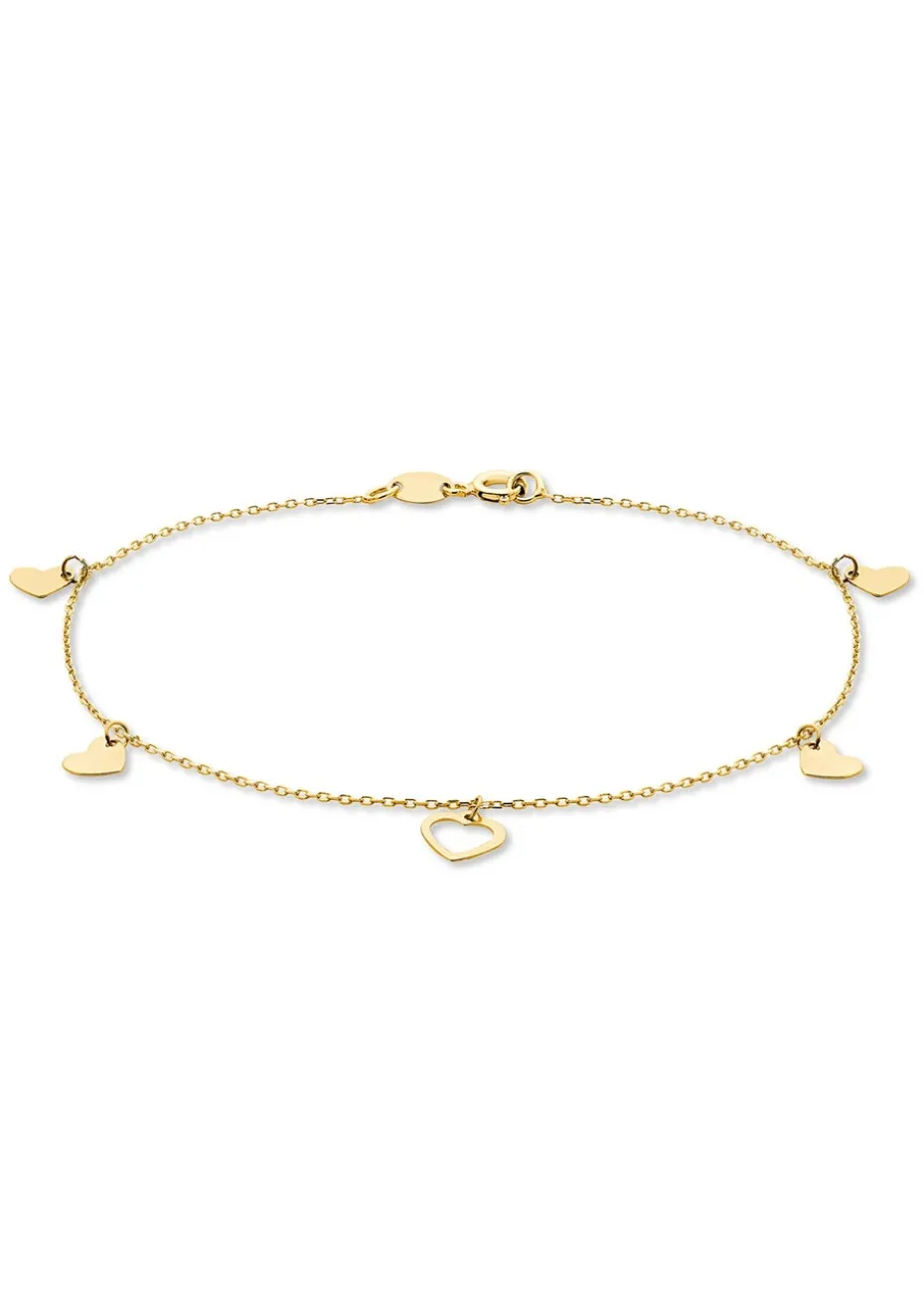 Golden Moments 9ct Yellow Gold Dangly Hearts Bracelet