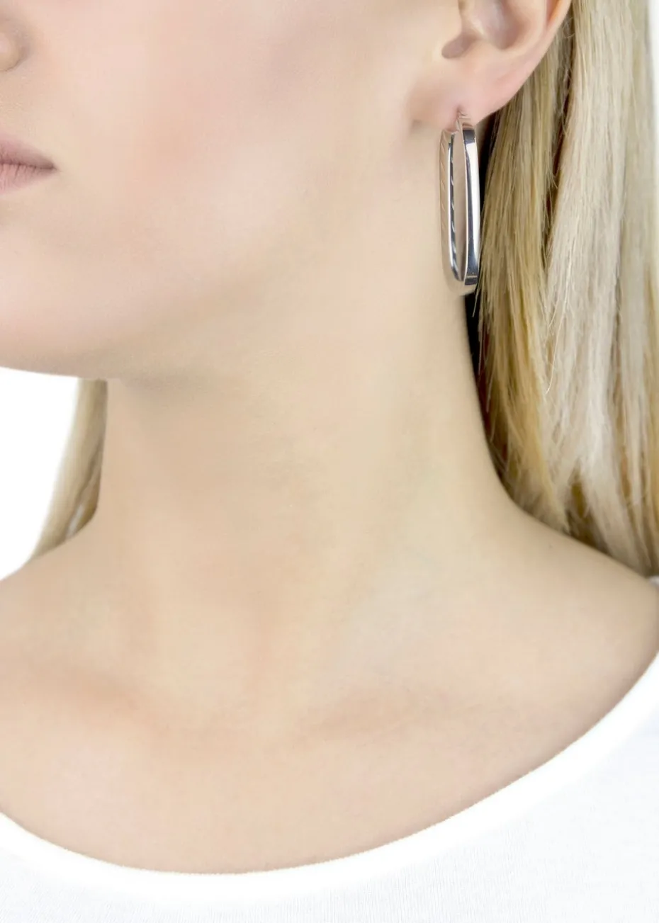 Golden Moments Sterling Silver Patterned-Rectangle Hoop Earrings