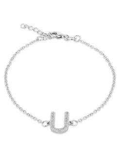 Golden Moments Sterling Silver CZ 'U' Initial Bracelet