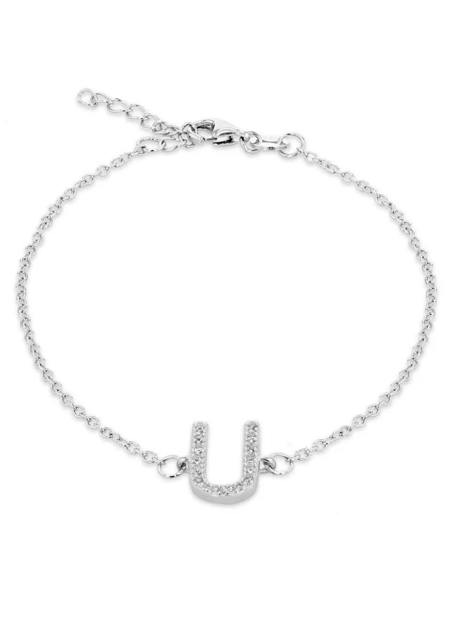 Golden Moments Sterling Silver CZ 'U' Initial Bracelet