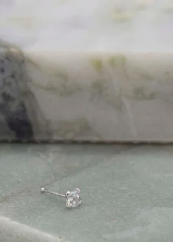 Golden Moments Sterling Silver Square CZ Nose Stud