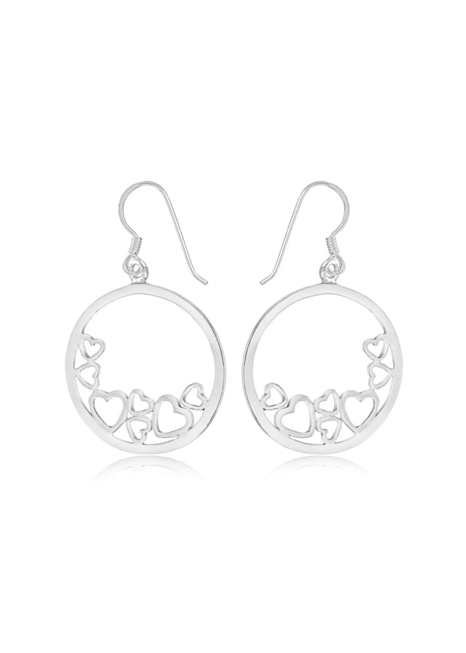 Golden Moments Sterling Silver Hearts-In-Circle Drop Earrings