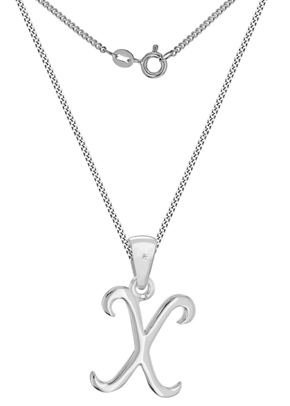 Golden Moments Sterling Silver Diamond 'X' Initial Necklace