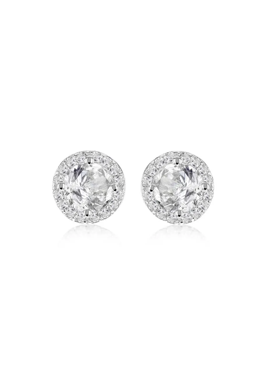 Golden Moments Sterling Silver CZ Halo Stud Earrings