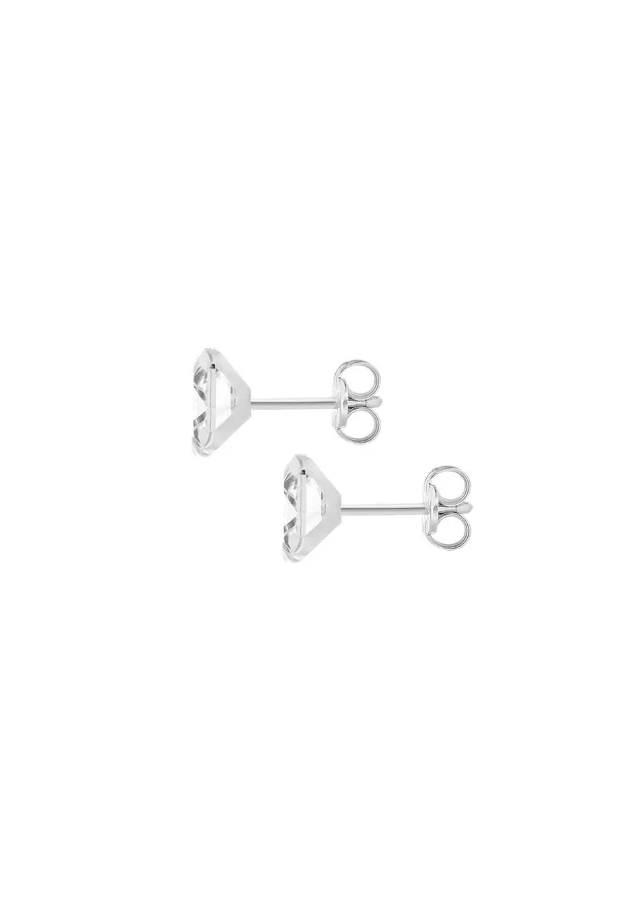 Golden Moments Sterling Silver Square White CZ Stud Earrings