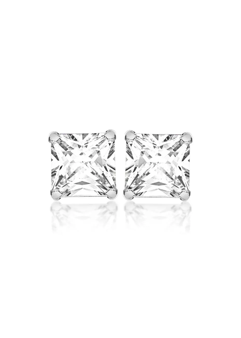 Golden Moments Sterling Silver Square White CZ Stud Earrings