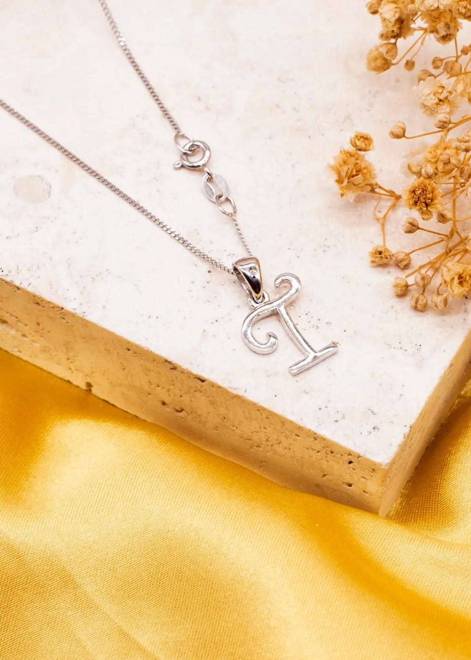 Golden Moments Sterling Silver Diamond 'T' Initial Necklace