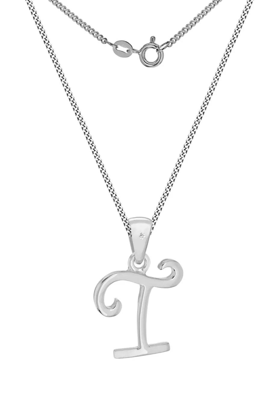 Golden Moments Sterling Silver Diamond 'T' Initial Necklace