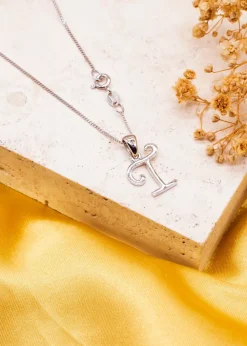 Golden Moments Sterling Silver Diamond 'T' Initial Necklace