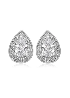 Golden Moments Sterling Silver CZ Teardrop Stud Earrings