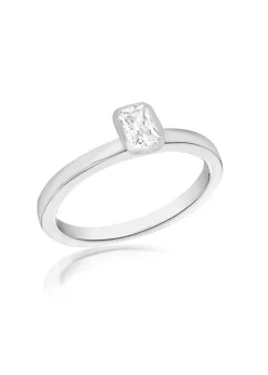 Golden Moments Sterling Silver Rectangle White CZ Ring