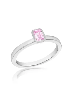 Golden Moments Sterling Silver Pink Rectangle CZ Band Ring