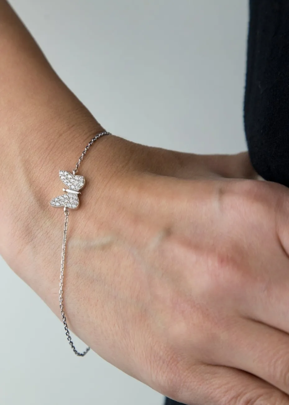 Golden Moments Sterling Silver CZ Butterfly Bracelet