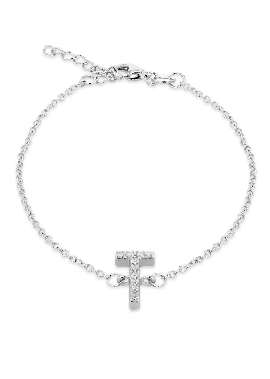 Golden Moments Sterling Silver CZ 'T' Initial Bracelet