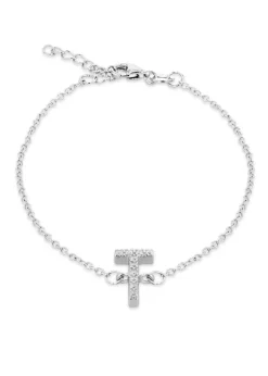 Golden Moments Sterling Silver CZ 'T' Initial Bracelet