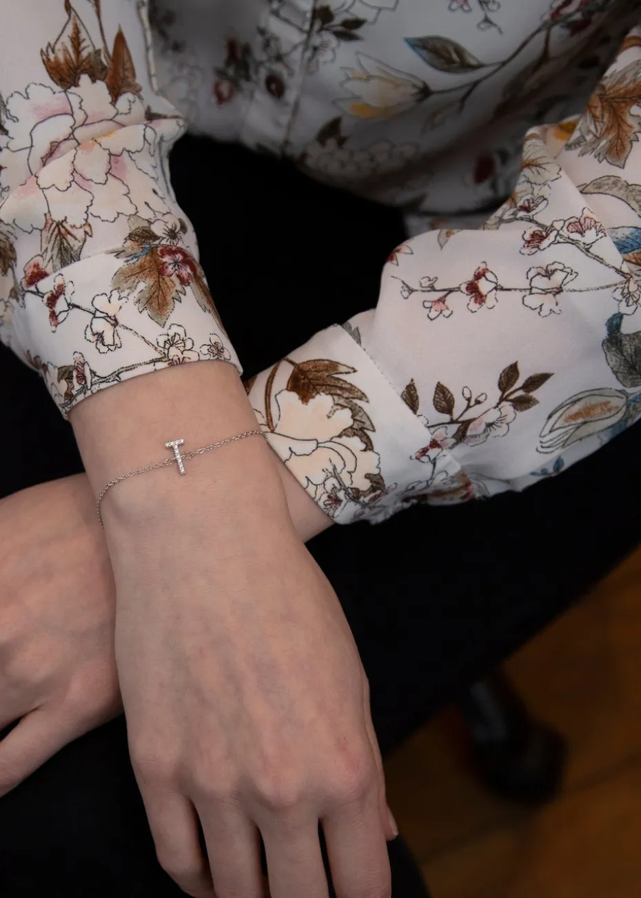 Golden Moments Sterling Silver CZ 'T' Initial Bracelet