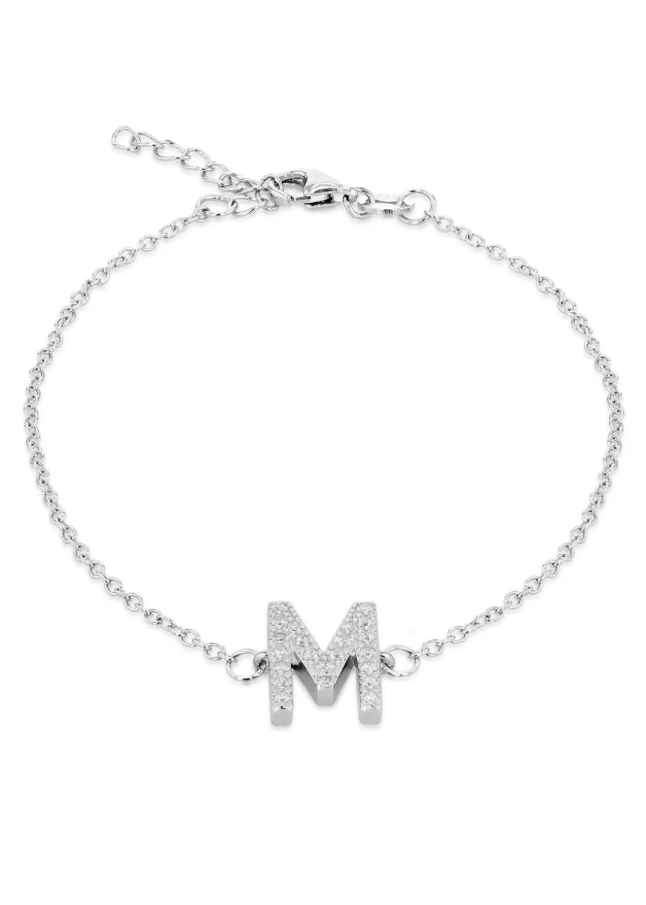 Golden Moments Sterling Silver CZ 'M' Initial Bracelet