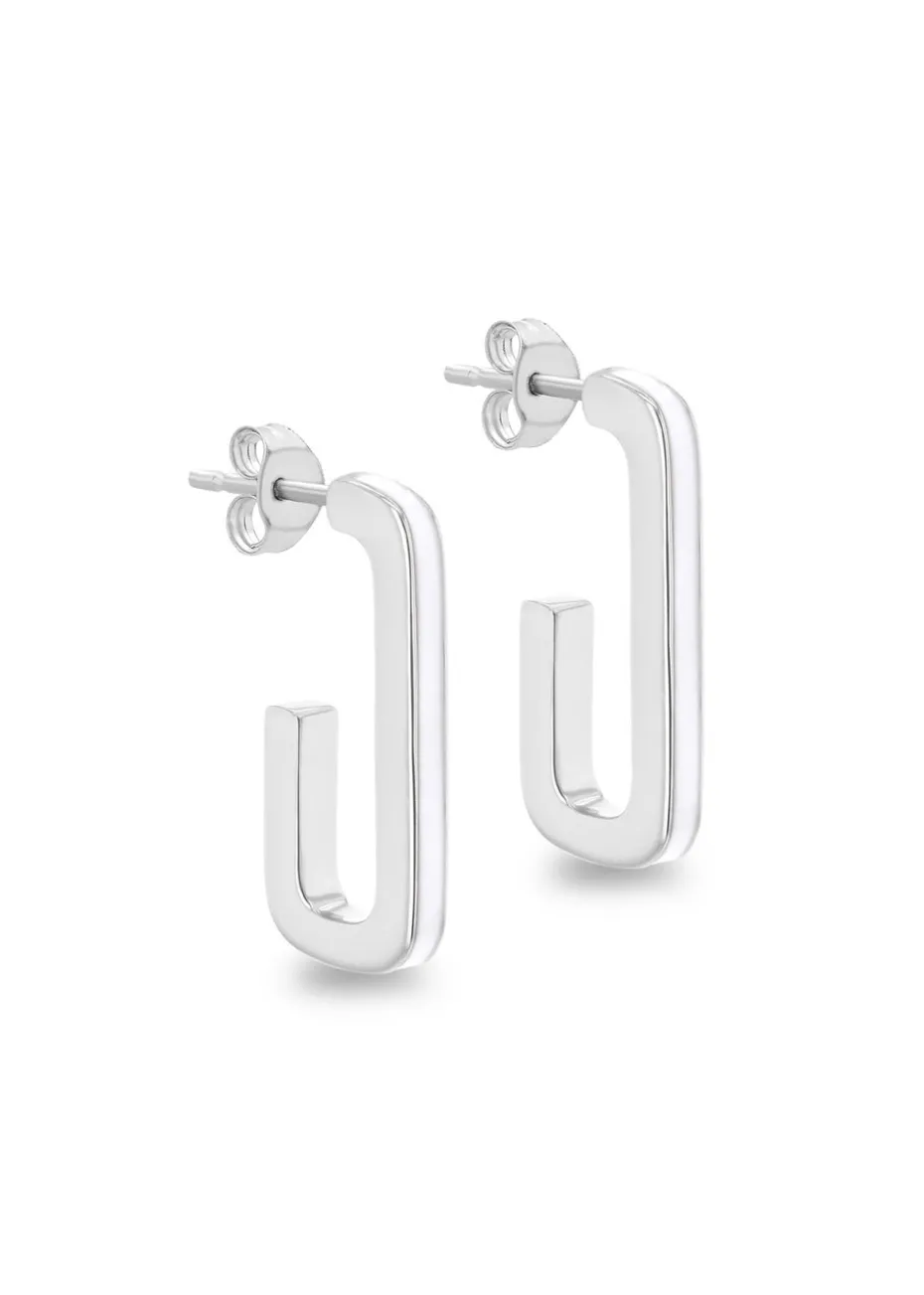 Golden Moments Sterling Silver Enamel J-Shape Stud Earrings
