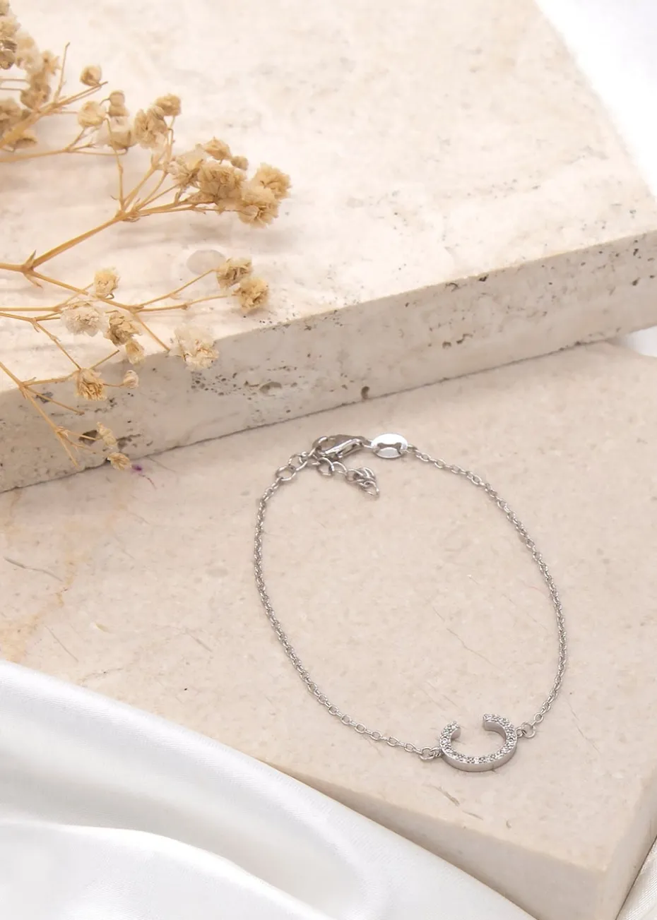 Golden Moments Sterling Silver CZ 'C' Initial Bracelet