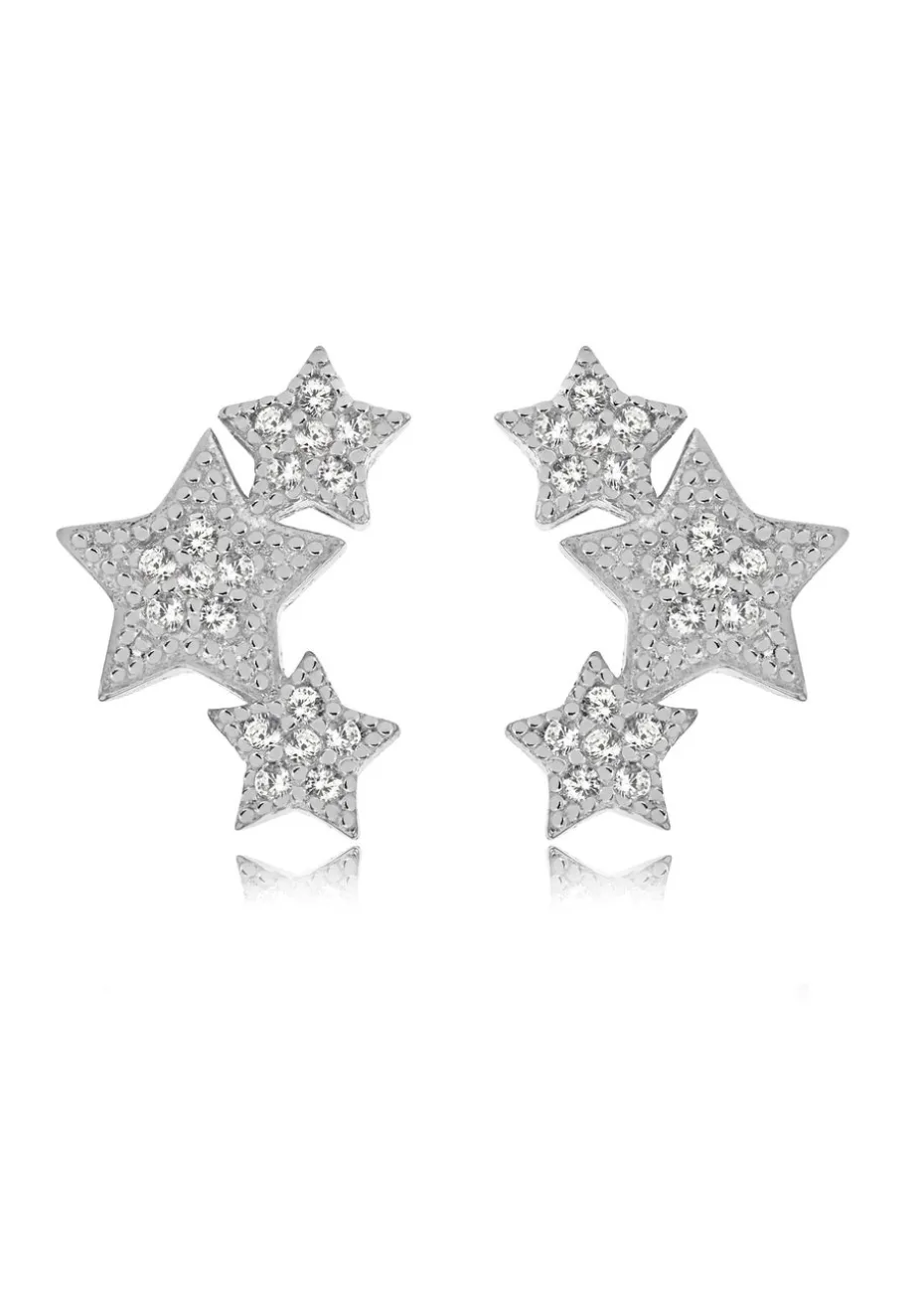 Golden Moments Sterling Silver CZ Star Earrings