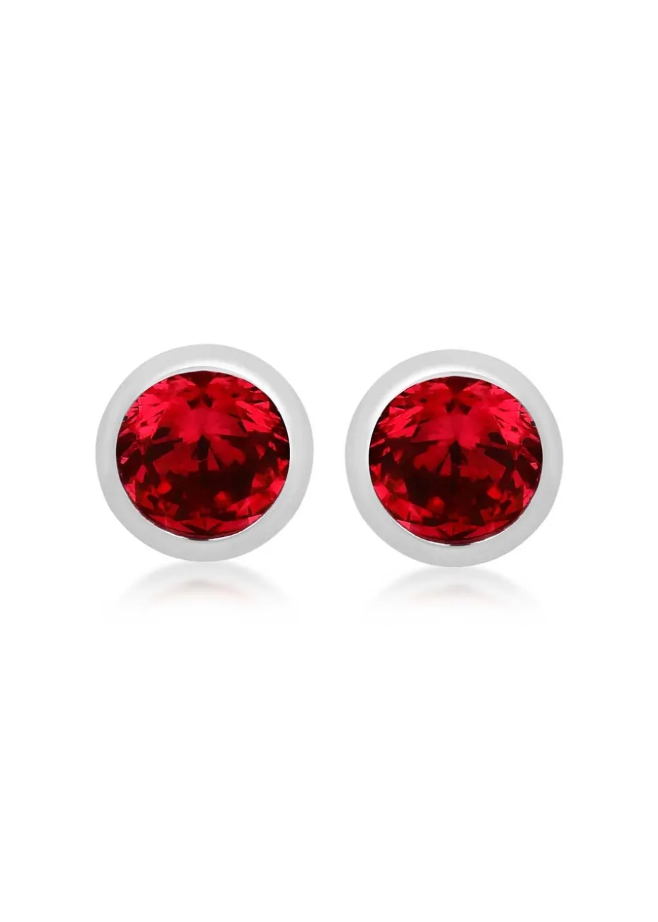 Golden Moments Sterling Silver CZ July Birthstone Stud Earrings