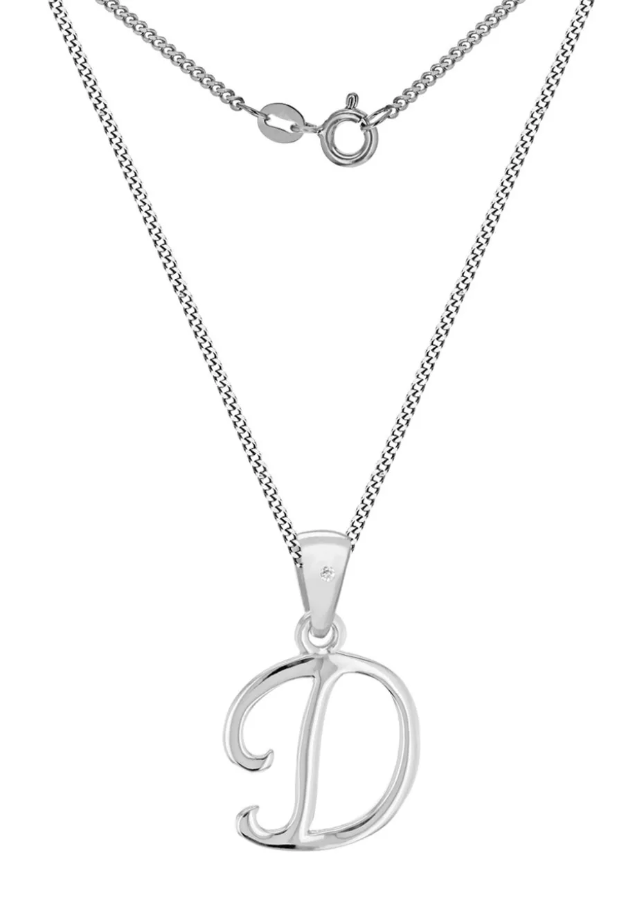 Golden Moments Sterling Silver Diamond 'D' Initial Necklace
