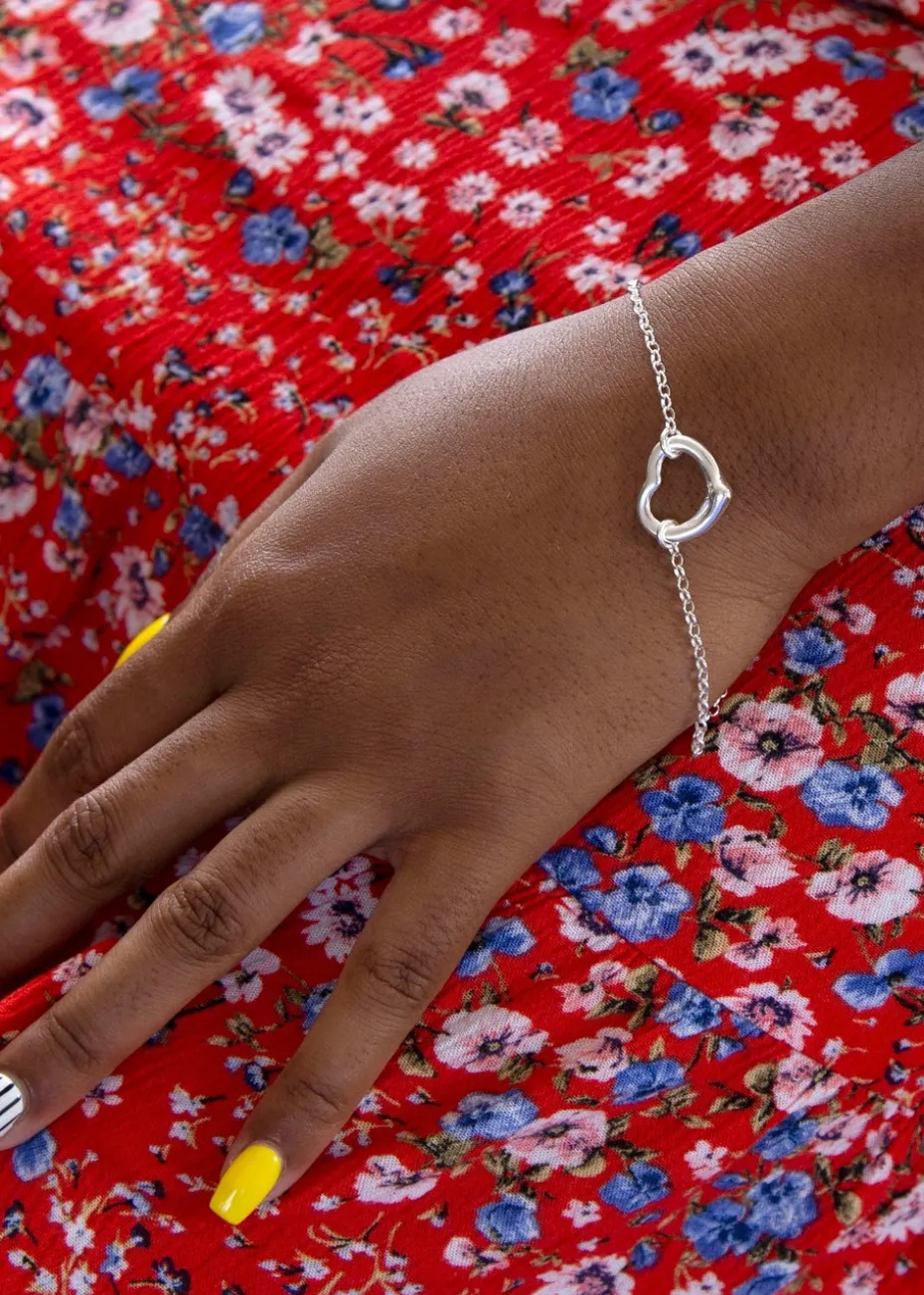 Golden Moments Sterling Silver Heart-Charm Belcher Bracelet