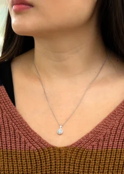 Golden Moments Sterling Silver CZ Halo Necklace