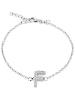 Golden Moments Sterling Silver CZ 'F' Initial Bracelet