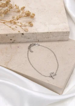 Golden Moments Sterling Silver CZ 'F' Initial Bracelet