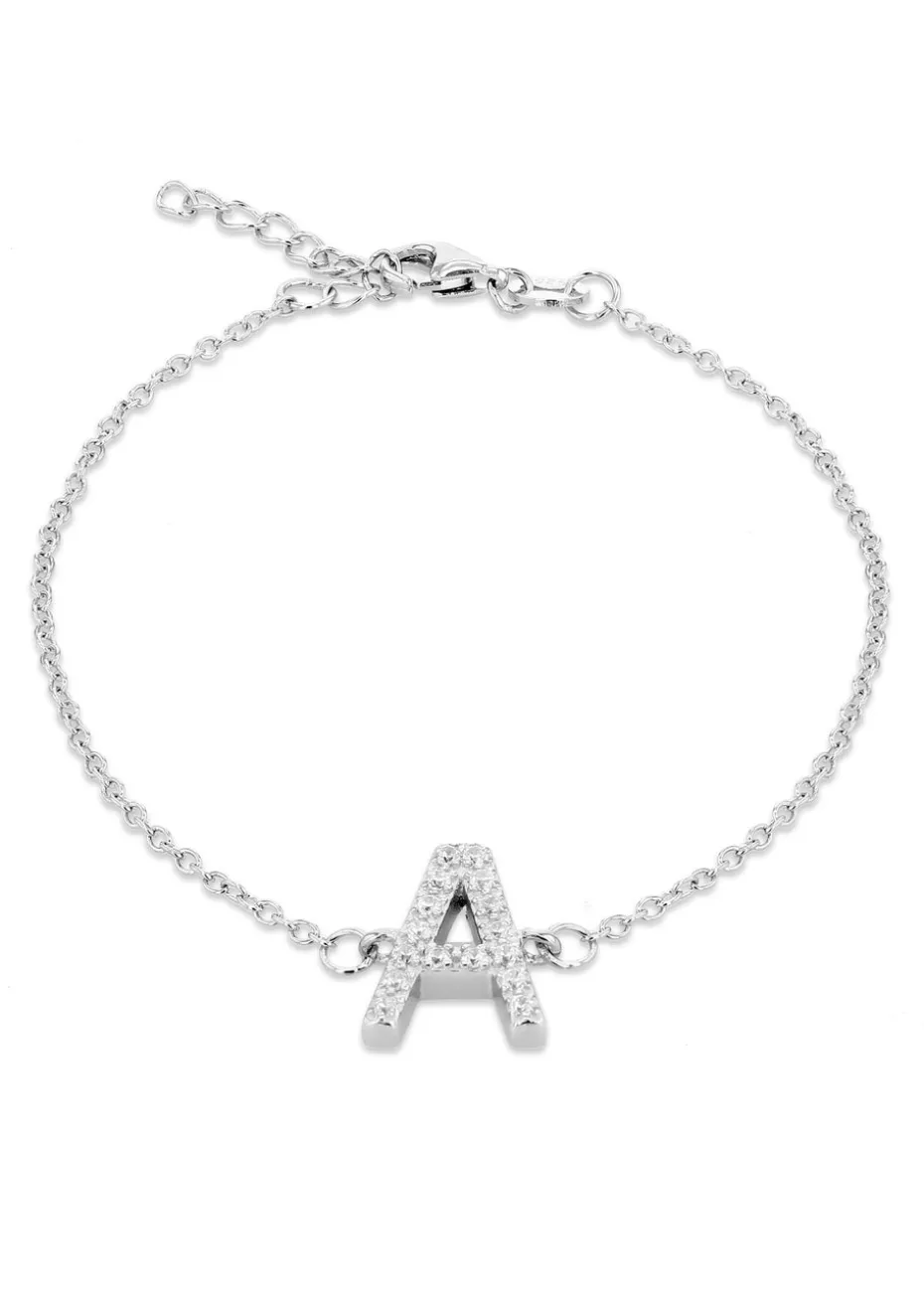 Golden Moments Sterling Silver CZ 'A' Initial Bracelet