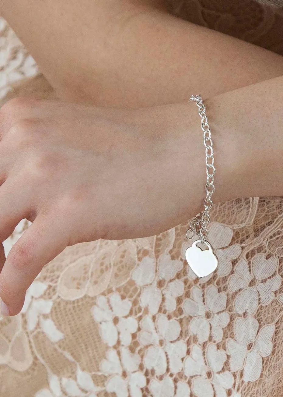 Golden Moments Sterling Silver Solid Heart-Charm Belcher Bracelet