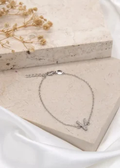 Golden Moments Sterling Silver CZ 'V' Initial Bracelet