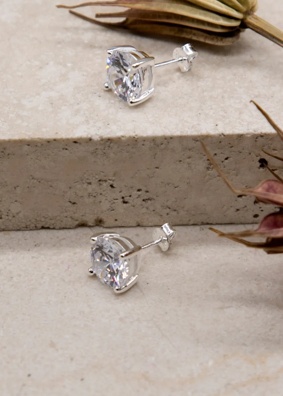 Golden Moments Sterling Silver CZ Stud Earrings