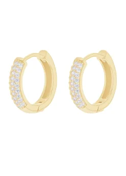 Golden Moments Sterling Silver Yellow Gold Plated CZ Band Hoops