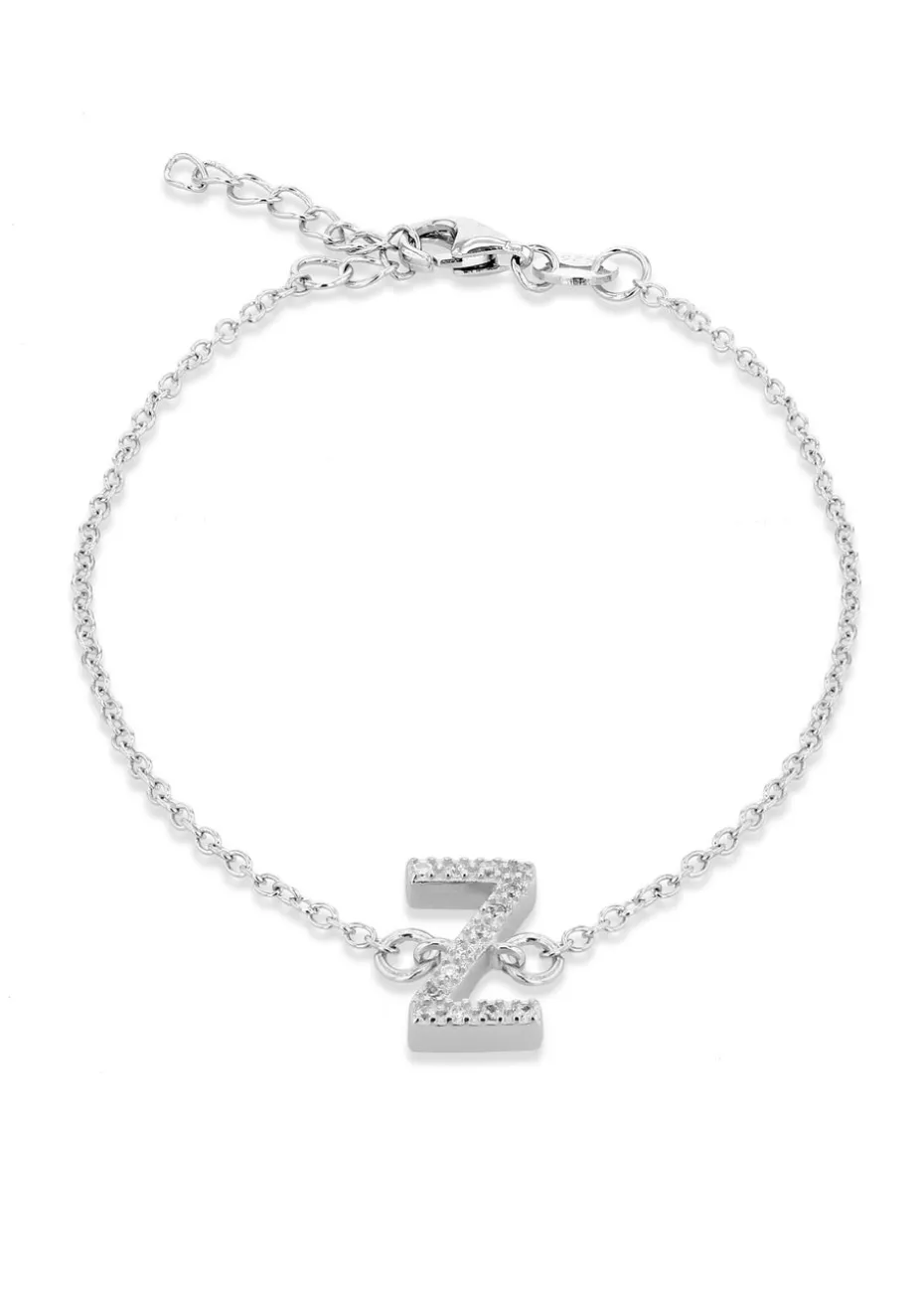 Golden Moments Sterling Silver CZ 'Z' Initial Bracelet