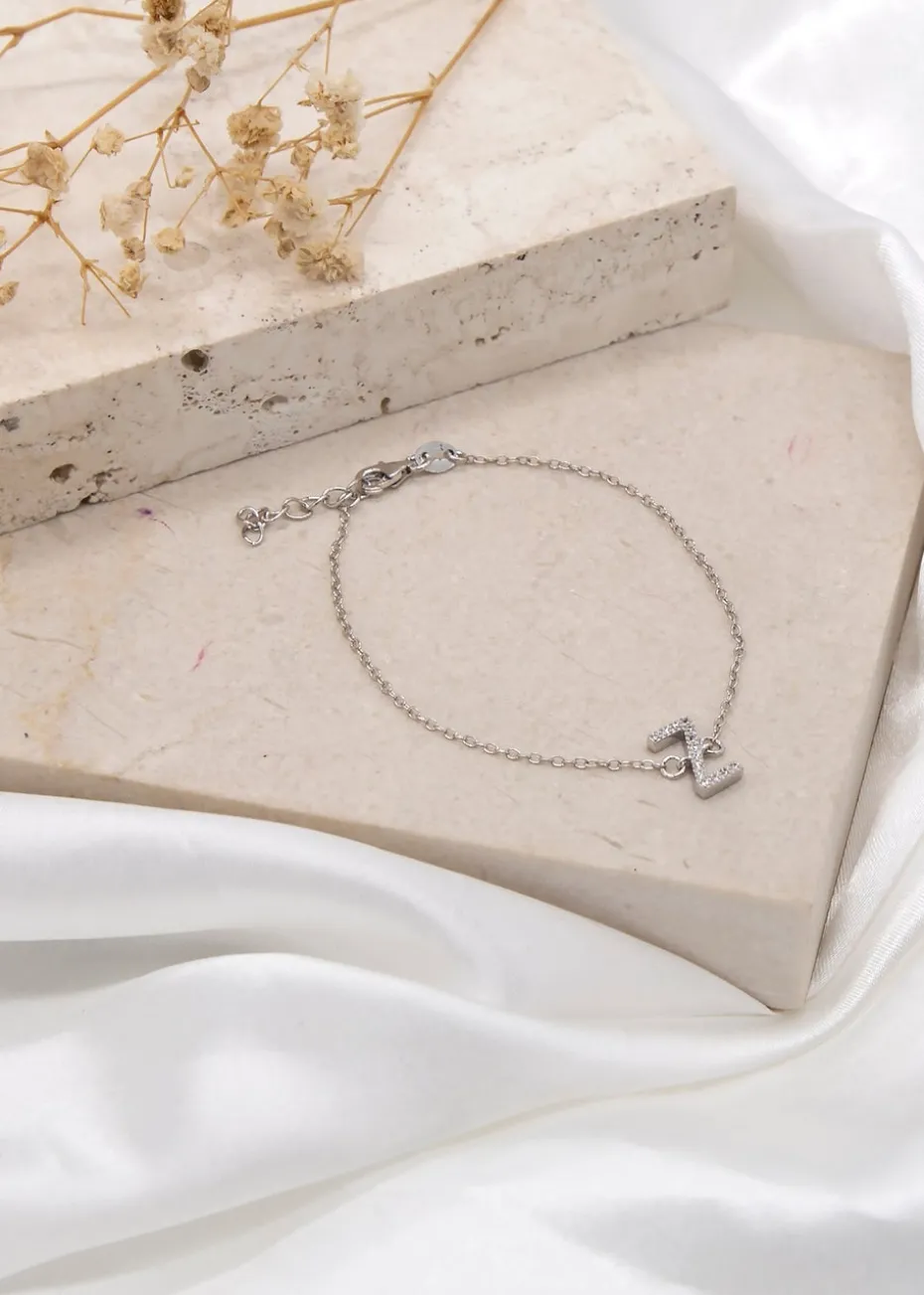 Golden Moments Sterling Silver CZ 'Z' Initial Bracelet