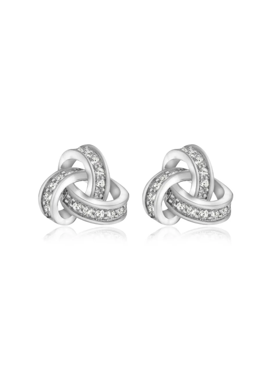 Golden Moments Sterling Silver CZ Knot Earrings